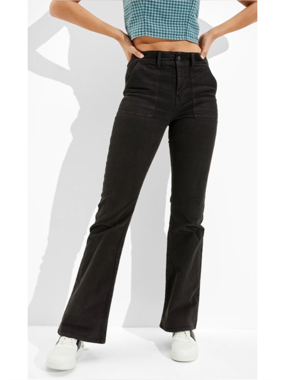 American Eagle Corduroy Super Hi-Rise Flares Retro Gray *Flaw*